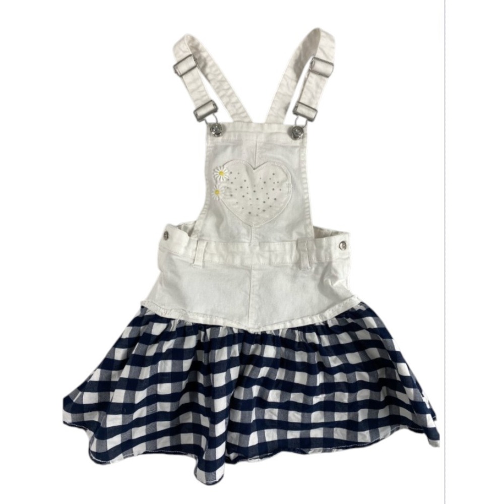 Overall Canvas Skirtall Jumper Dress Little Girl Sz 6Y White Gingham Bib Summer